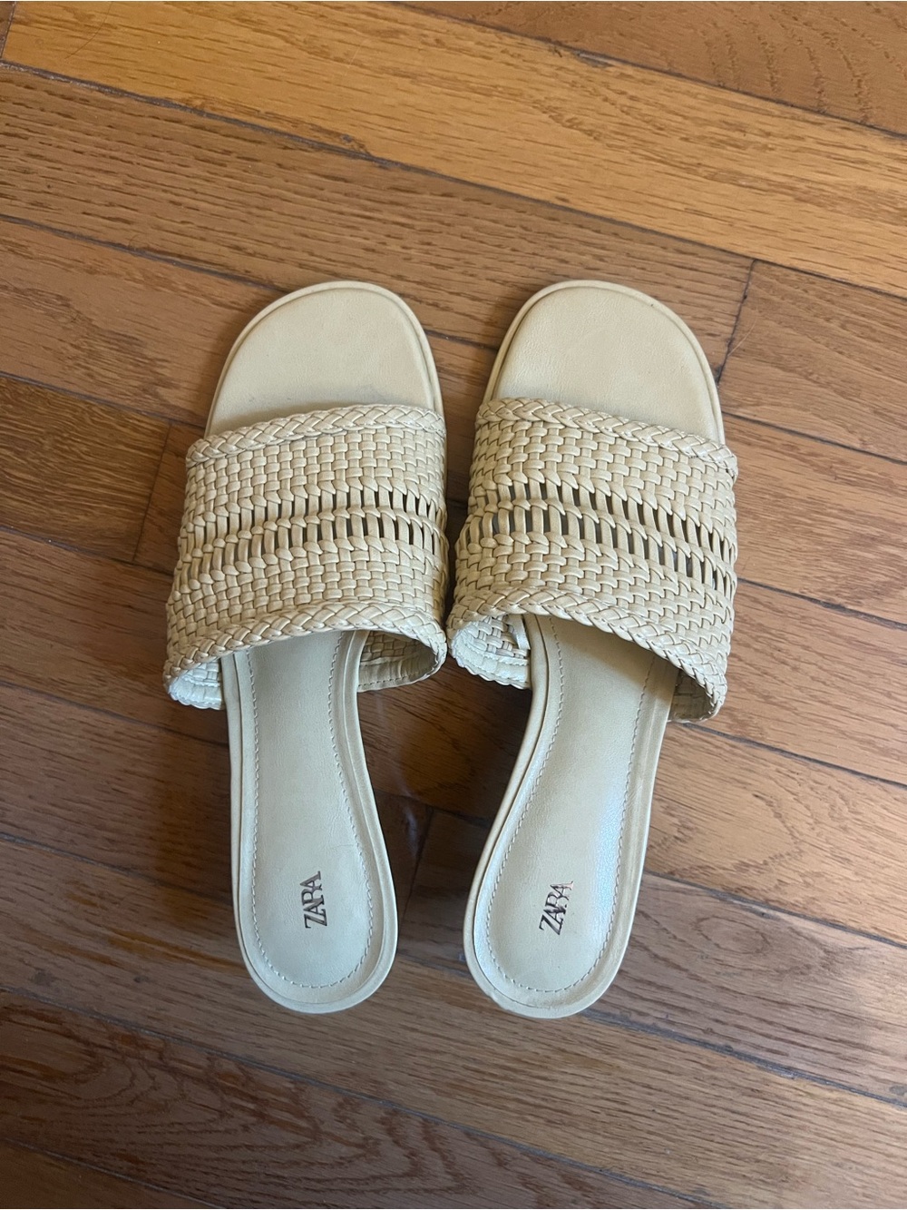 ZARA Woven Slide Sandals in Cream